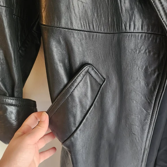 Andrew Marc Leather Heavy Full Length Trench Coat Men Size M - Picture 4 of 12